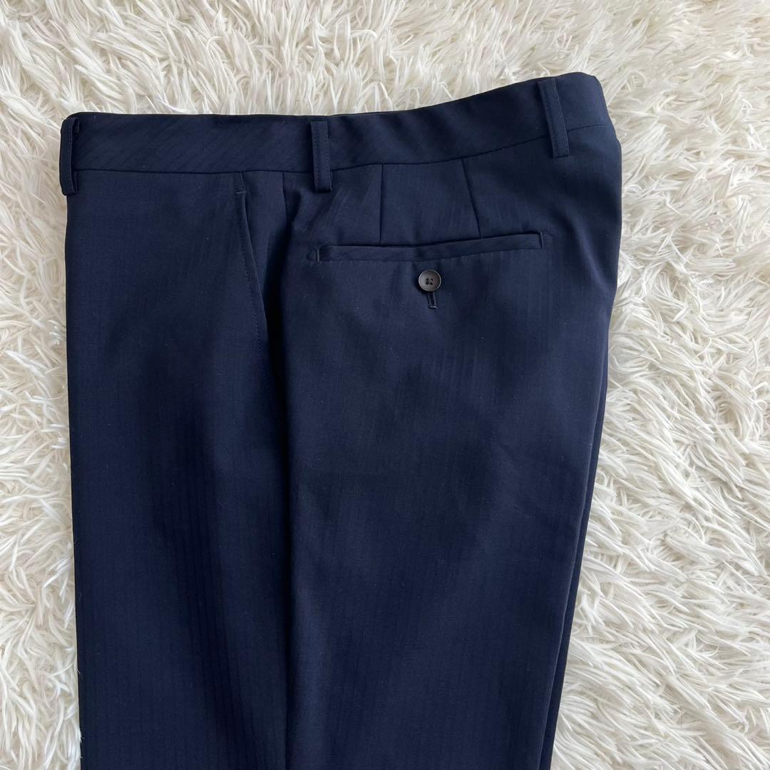 【美品】ビジネススーツ　セットアップ　スリーピース　ネイビー　ストライプ　YA6