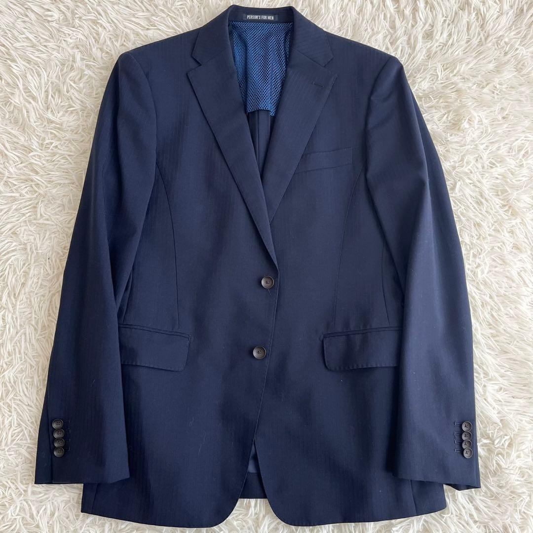 【美品】ビジネススーツ　セットアップ　スリーピース　ネイビー　ストライプ　YA6