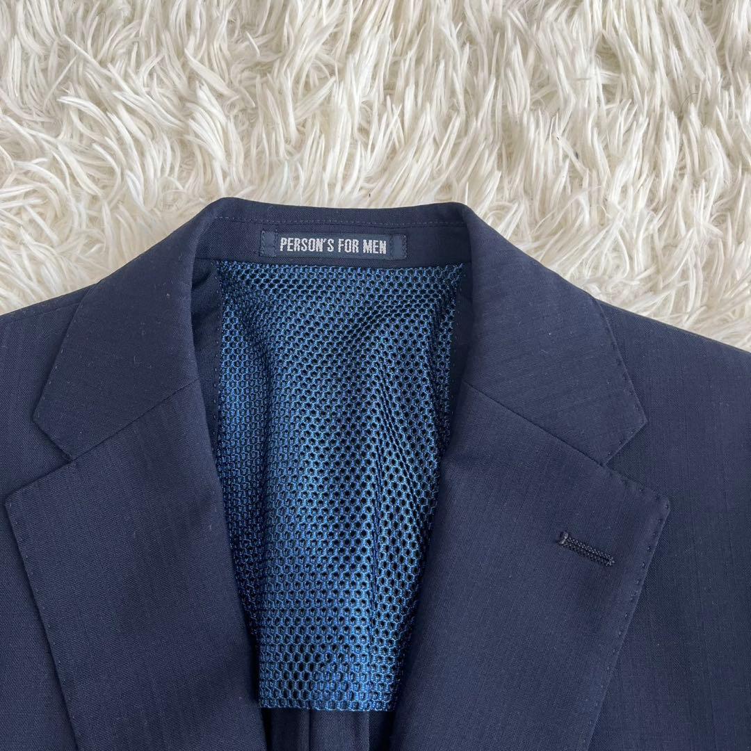 【美品】ビジネススーツ　セットアップ　スリーピース　ネイビー　ストライプ　YA6