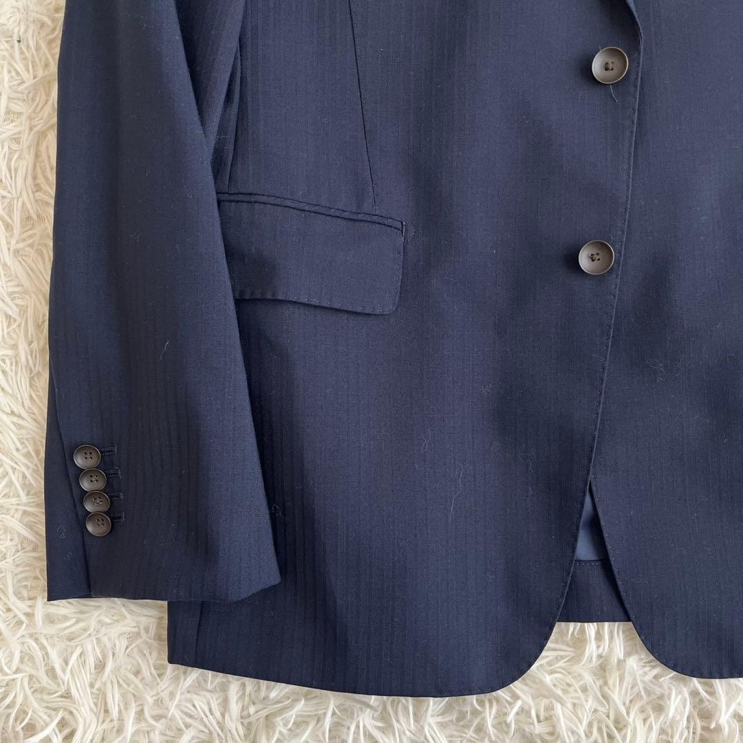 【美品】ビジネススーツ　セットアップ　スリーピース　ネイビー　ストライプ　YA6