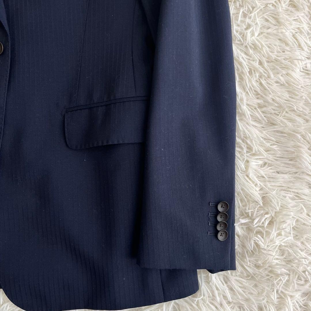 【美品】ビジネススーツ　セットアップ　スリーピース　ネイビー　ストライプ　YA6