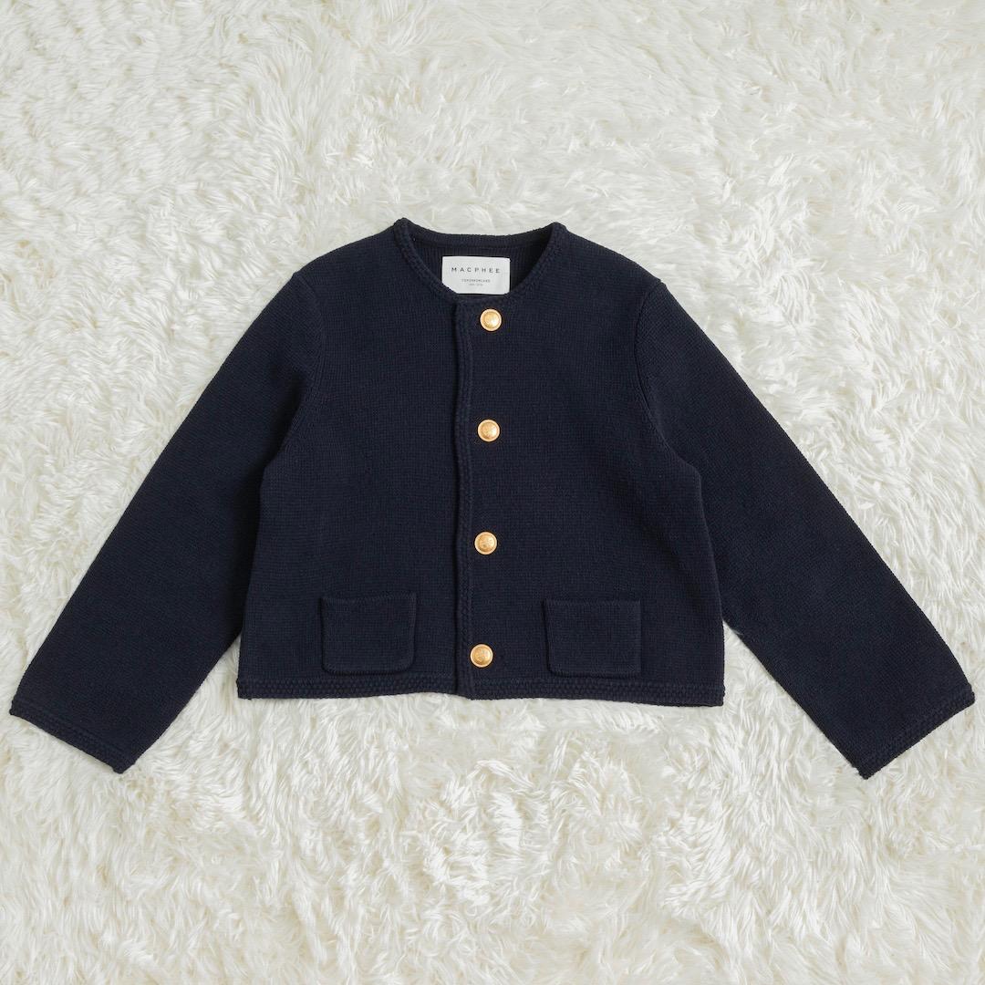 美品 MACPHEE ハーフミラノリブ クロップドカーディガン ネイビー