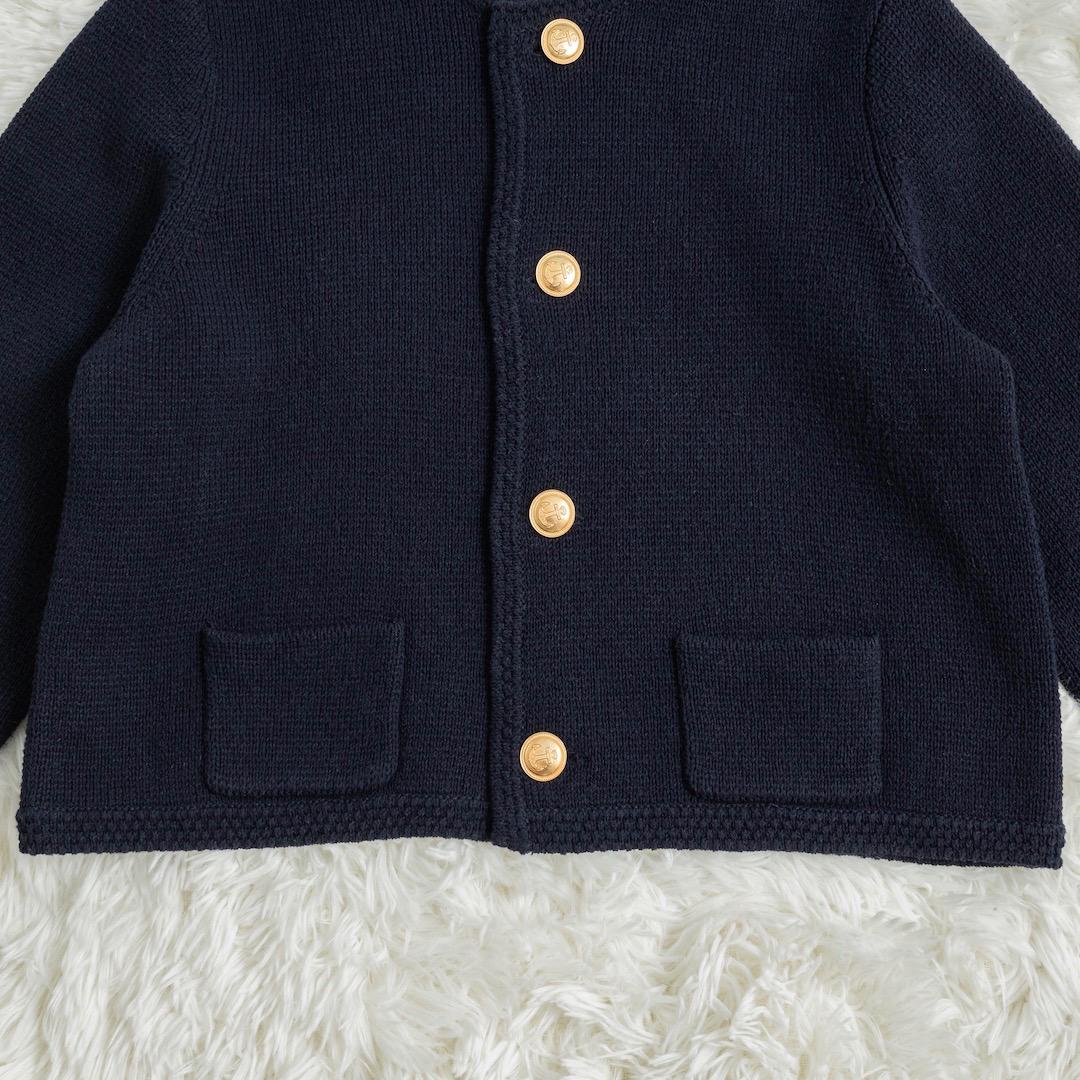 美品 MACPHEE ハーフミラノリブ クロップドカーディガン ネイビー