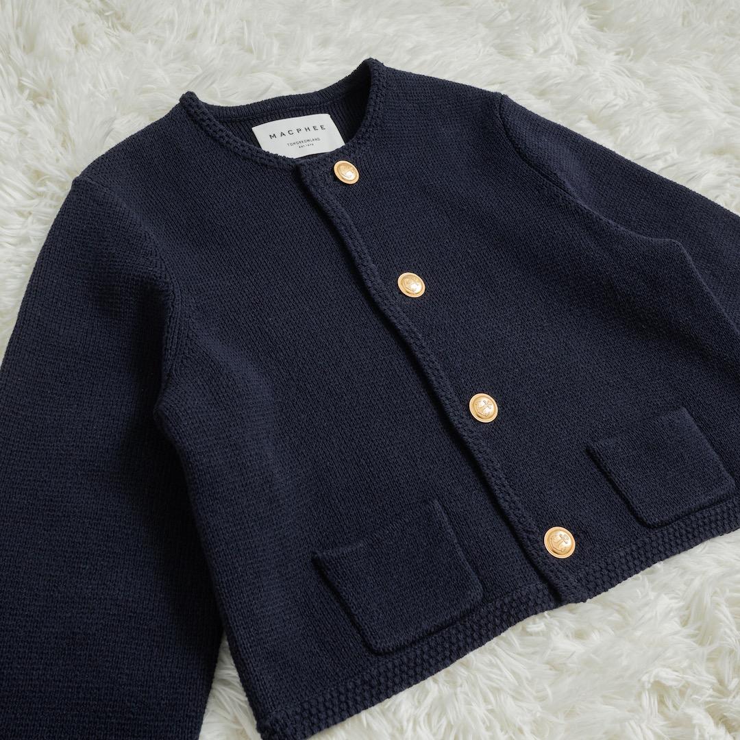 美品 MACPHEE ハーフミラノリブ クロップドカーディガン ネイビー