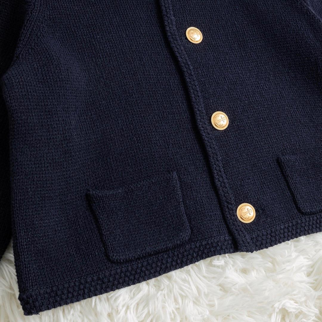 美品 MACPHEE ハーフミラノリブ クロップドカーディガン ネイビー