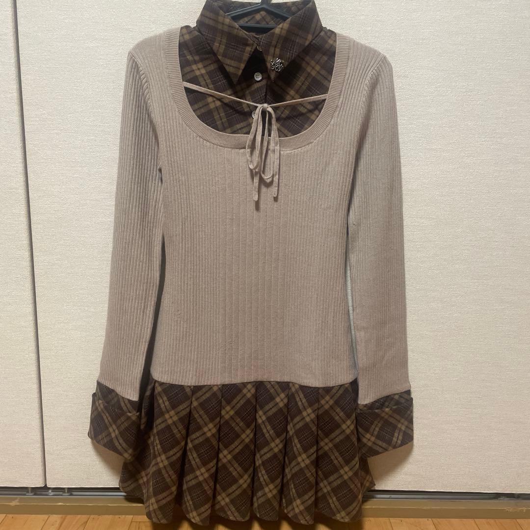 ミシェルマカロン チェックドッキングワンピース フリーサイズ