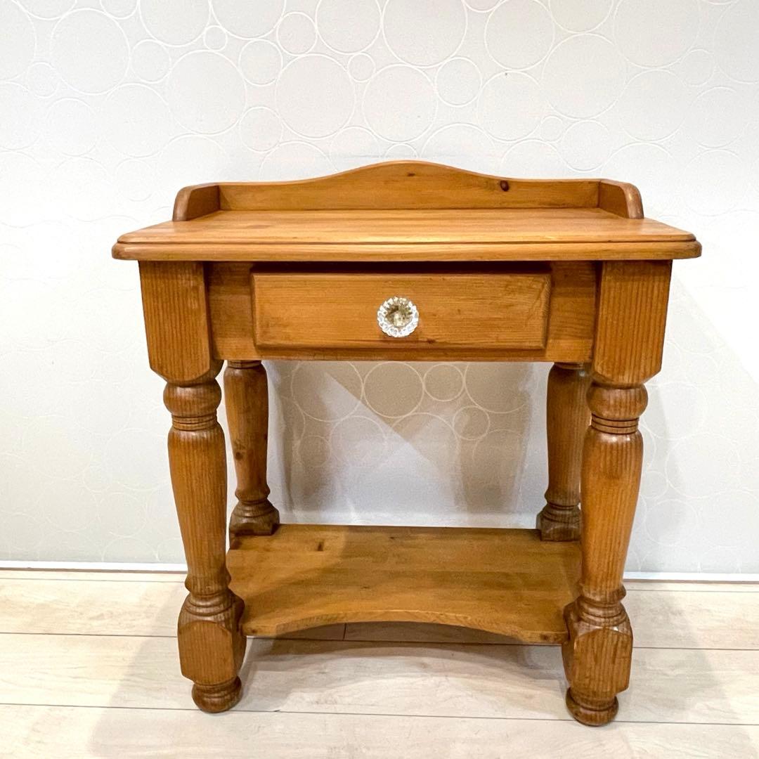 天然木 サイドテーブル　飾り棚 パイン材 カントリー コンソール キャビネット