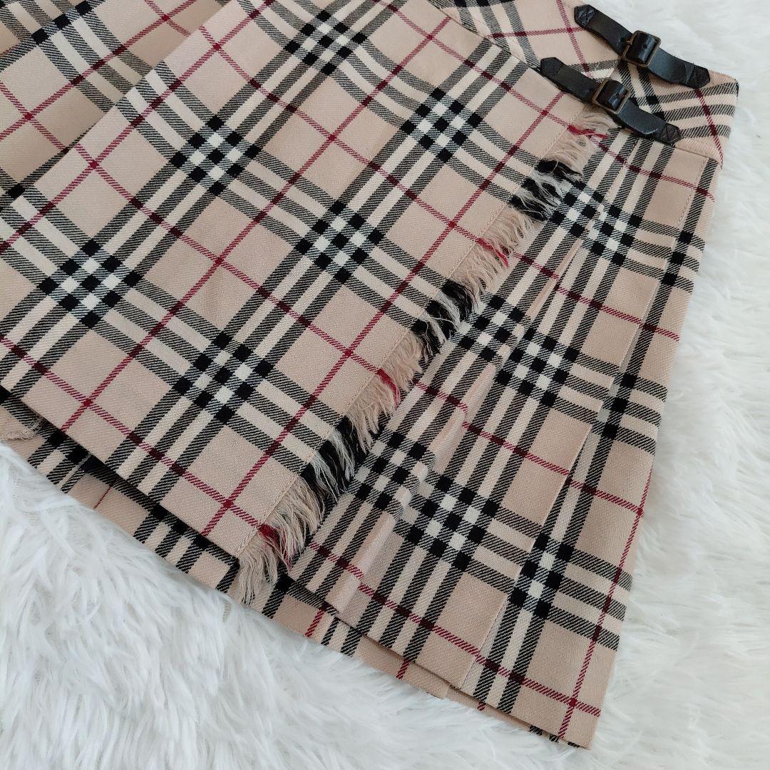 極美品✨バーバリーブルーレーベル　ラップスカート　プリーツ　ノバチェック　牛革