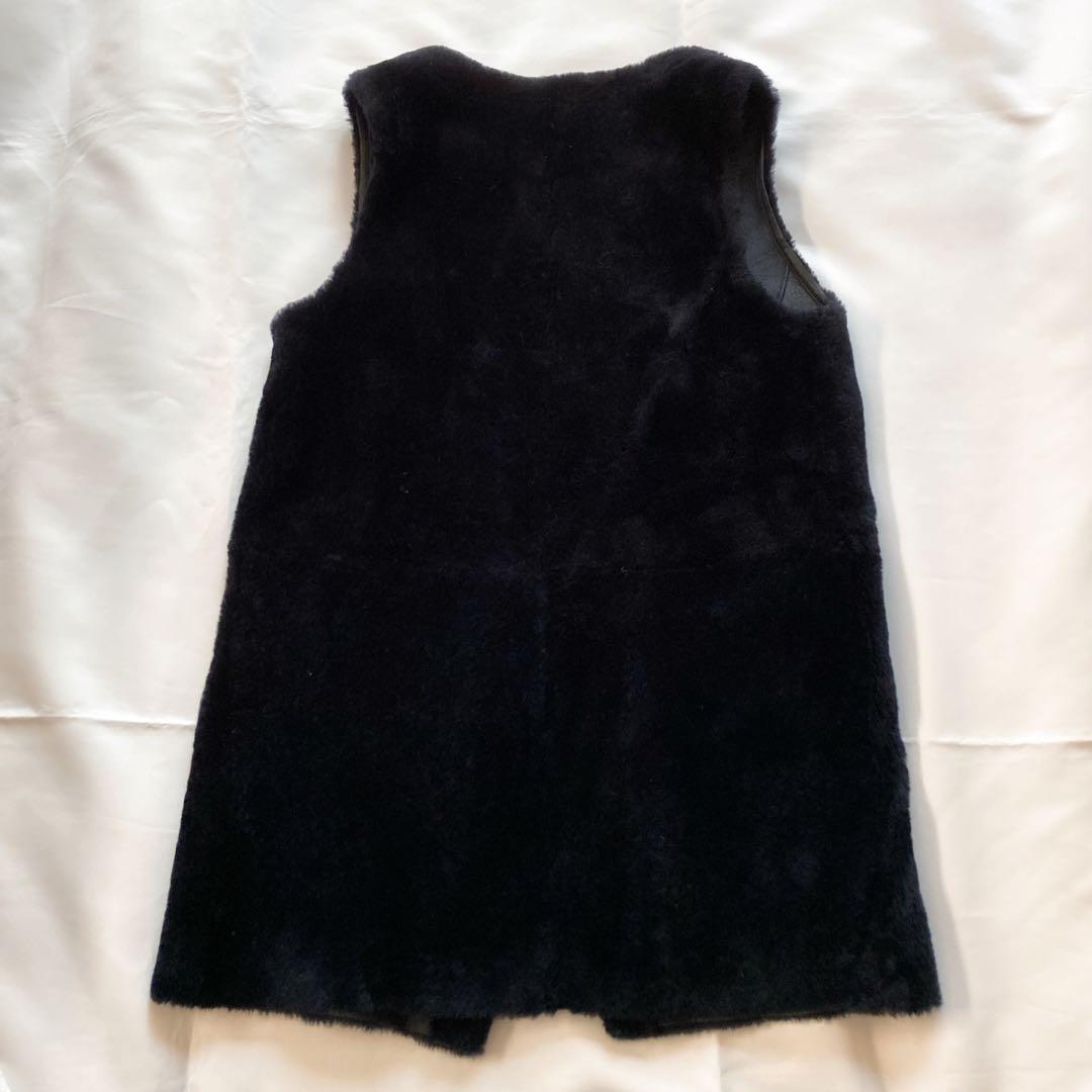 Zelal 元町ゼラール 羊革 ムートン ロングベスト リバーシブル ネイビー