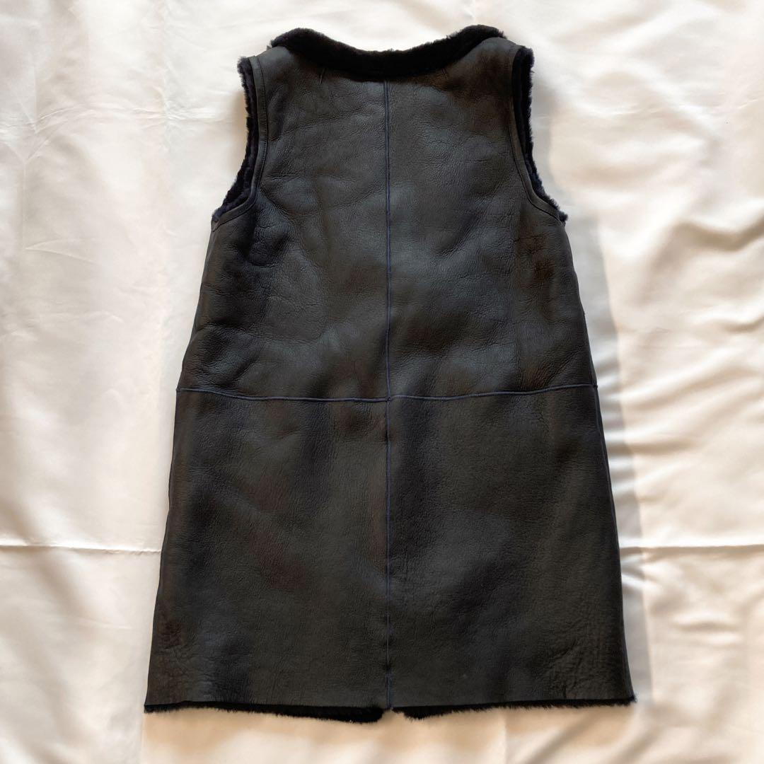 Zelal 元町ゼラール 羊革 ムートン ロングベスト リバーシブル ネイビー