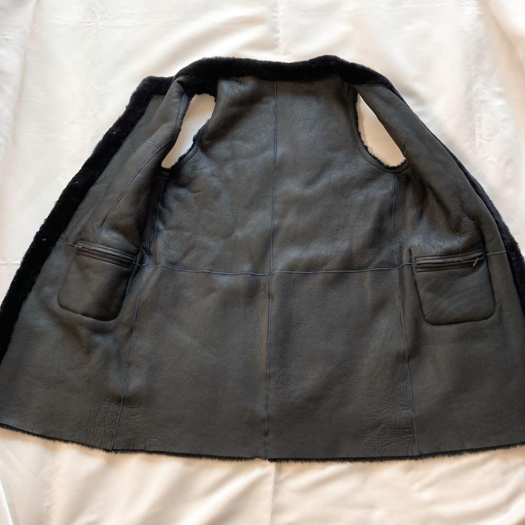 Zelal 元町ゼラール 羊革 ムートン ロングベスト リバーシブル ネイビー