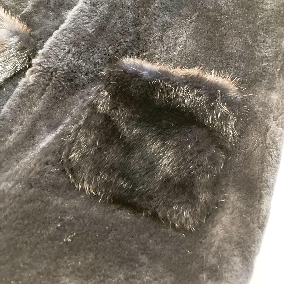 Zelal 元町ゼラール 羊革 ムートン ロングベスト リバーシブル ネイビー