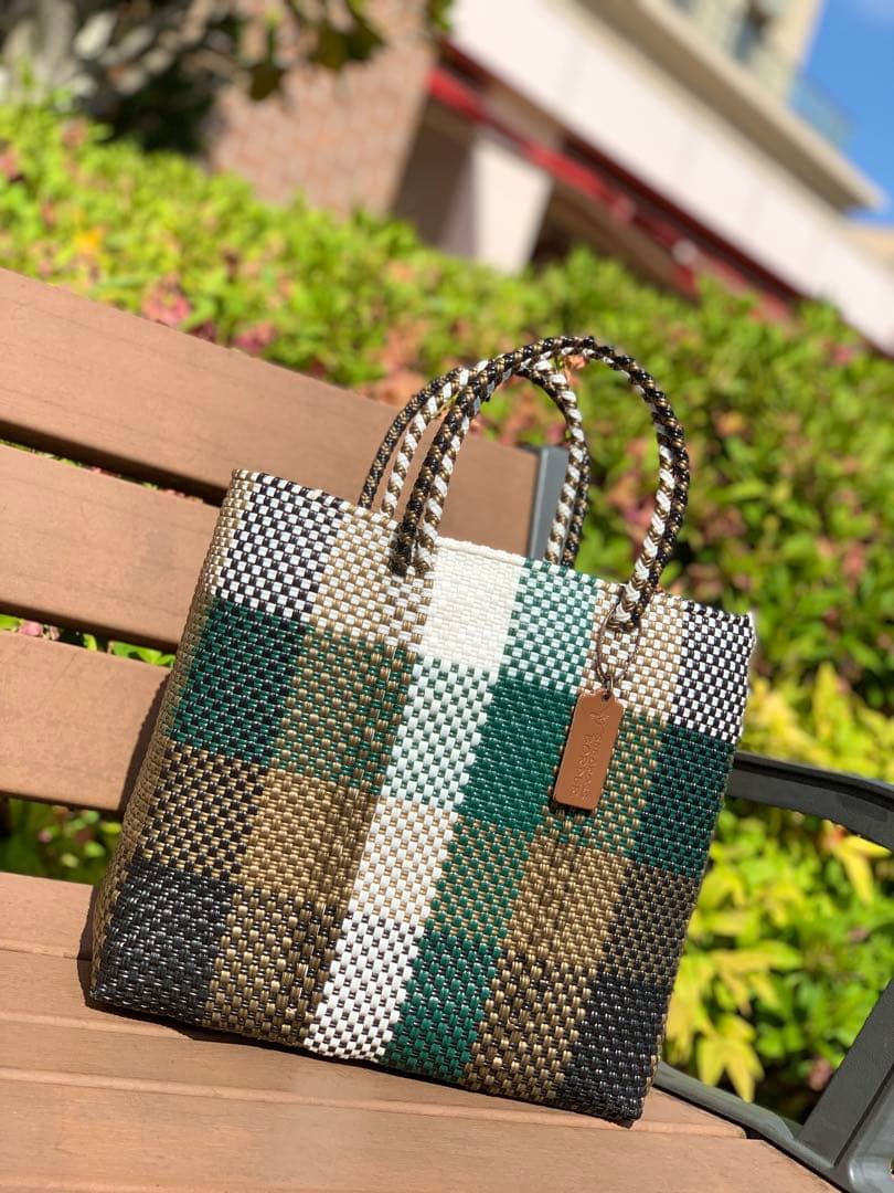 新品 大人気オアハカ産 メルカドバッグ メキシコ Sサイズ モスグリーンゴールド