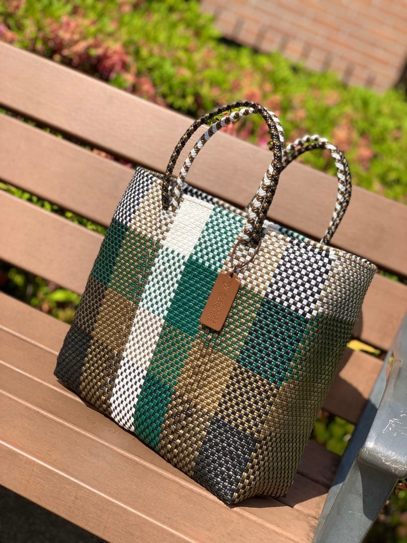 新品 大人気オアハカ産 メルカドバッグ メキシコ Sサイズ モスグリーンゴールド
