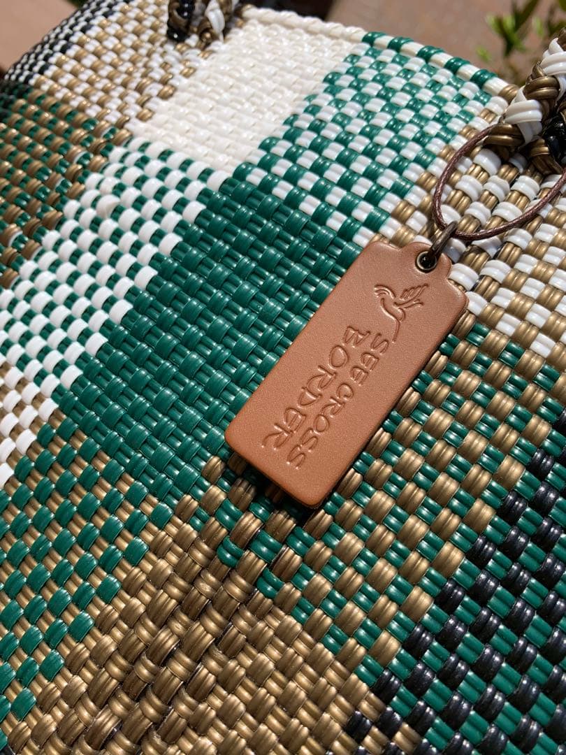 新品 大人気オアハカ産 メルカドバッグ メキシコ Sサイズ モスグリーンゴールド