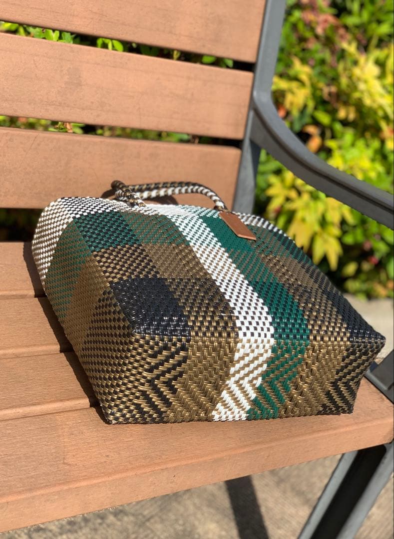 新品 大人気オアハカ産 メルカドバッグ メキシコ Sサイズ モスグリーンゴールド