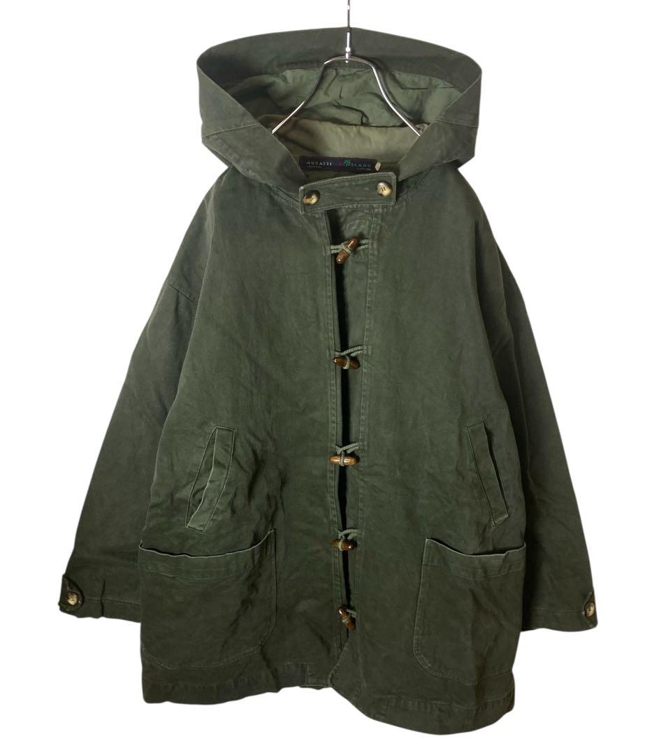 イタリア製ミリタリーカーキカラー ヘビーコットンダッフルコートゆったりXLサイズ