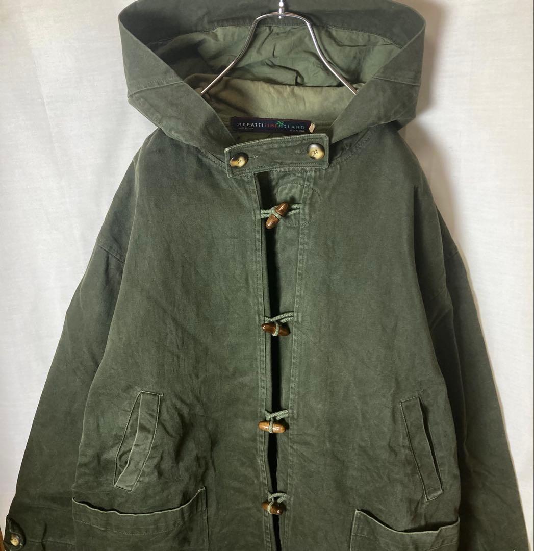 イタリア製ミリタリーカーキカラー ヘビーコットンダッフルコートゆったりXLサイズ