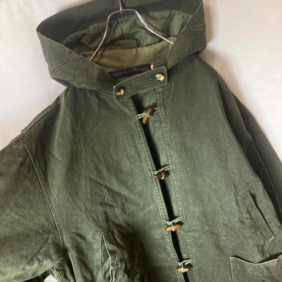 イタリア製ミリタリーカーキカラー ヘビーコットンダッフルコートゆったりXLサイズ