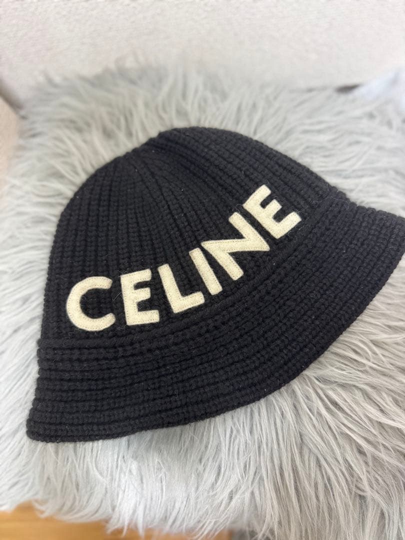 CELINE ブラックニット帽 クロシェハット