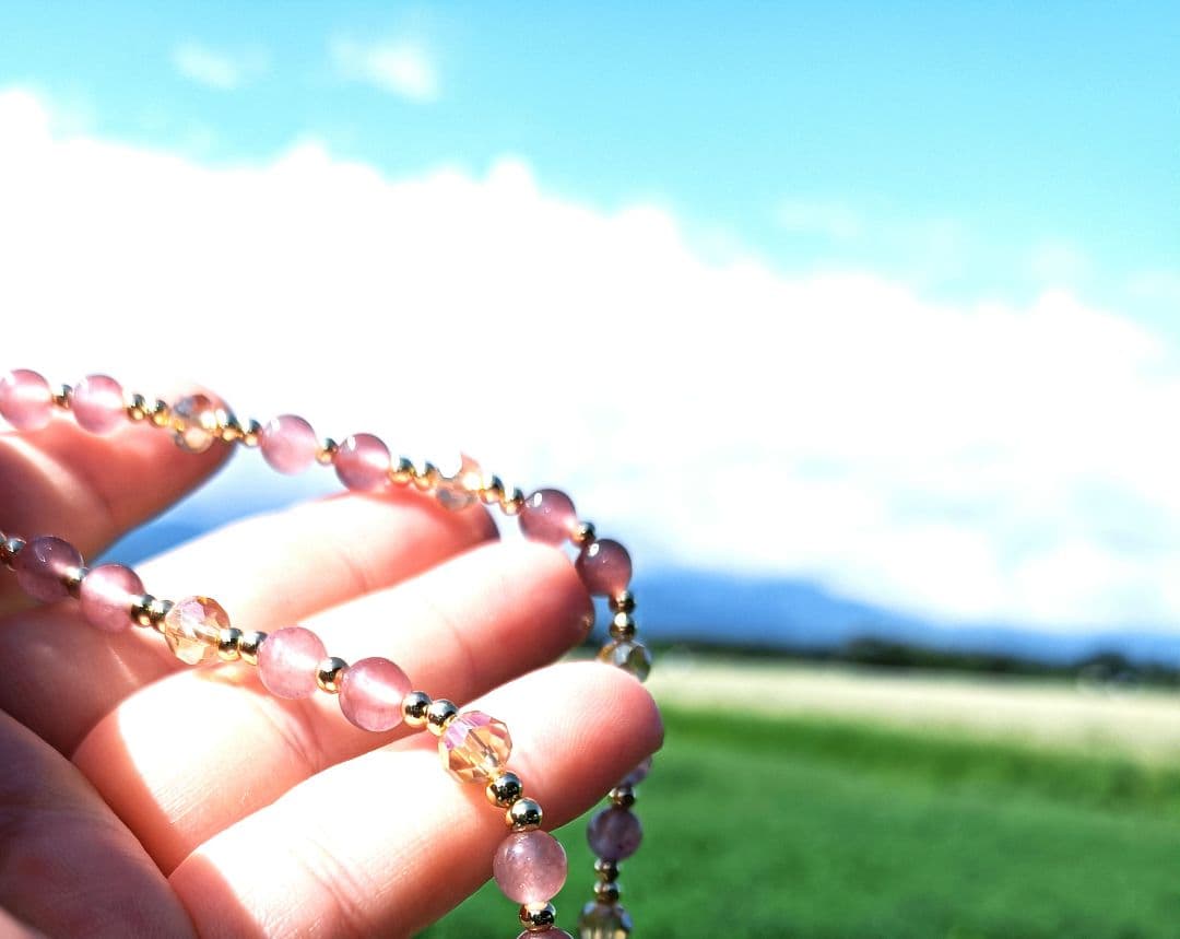 ぽっかぽか❀ロングストロベリークォーツブレスレット❀