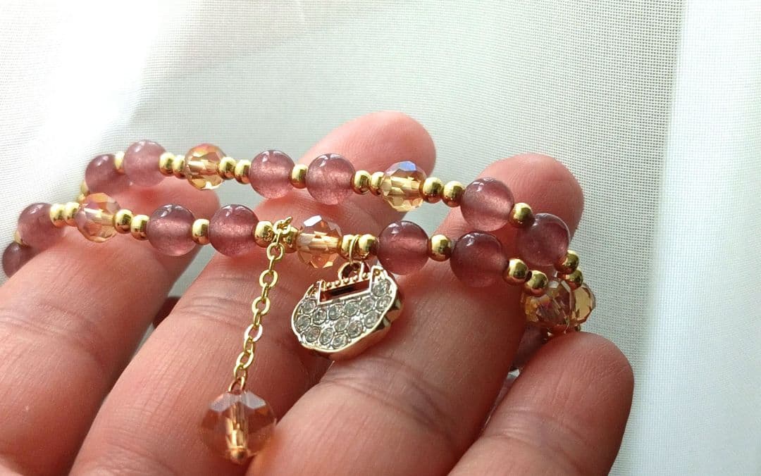 ぽっかぽか❀ロングストロベリークォーツブレスレット❀