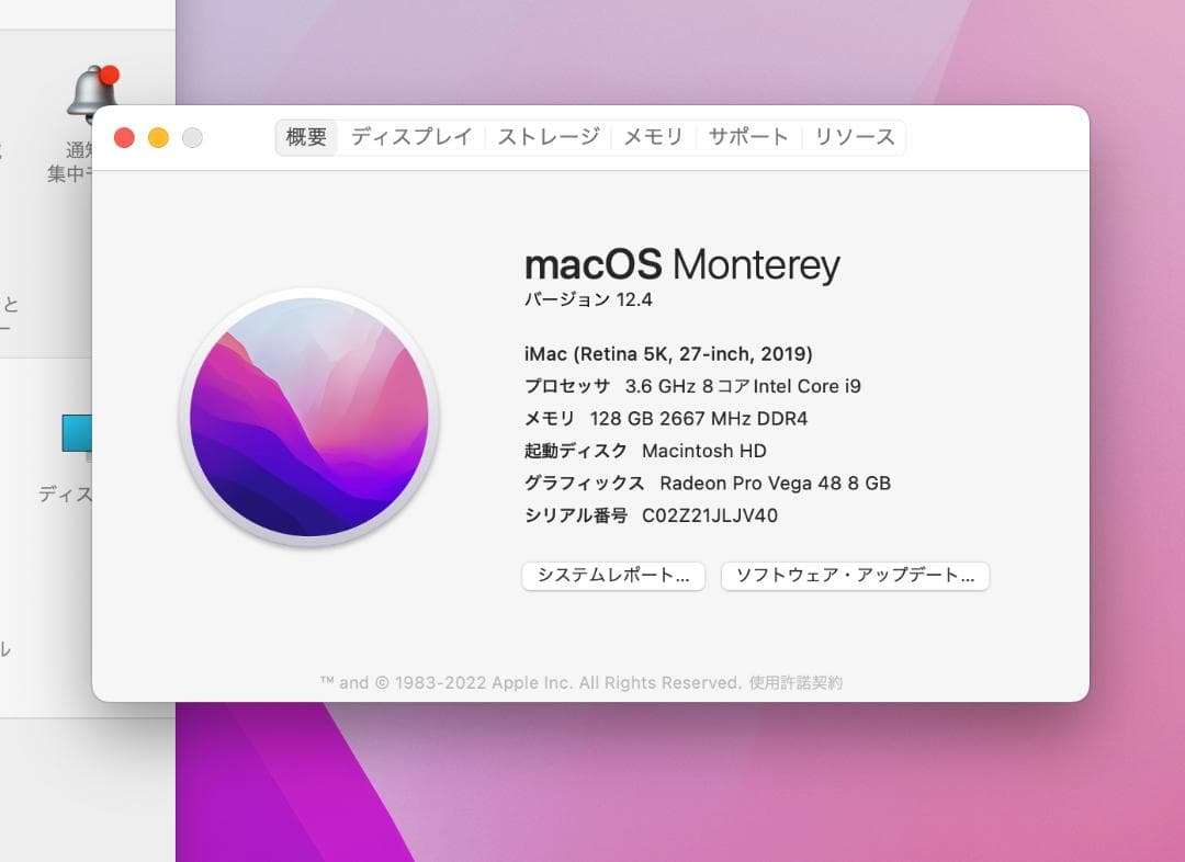 iMac Core i9　メモリ128GB ssd 1TB