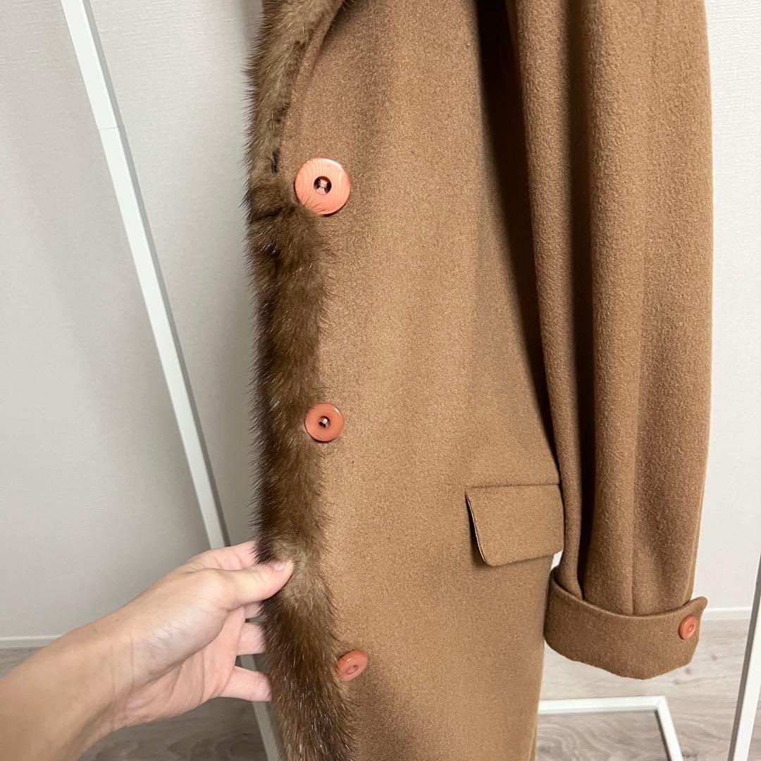 ホシノピュアカシミヤ100%●未使用級●マキシ丈115cm ファーコート