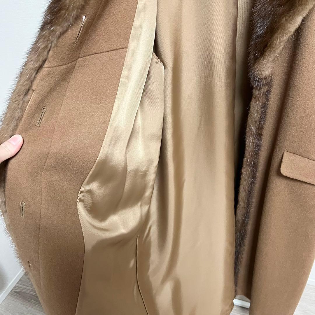 ホシノピュアカシミヤ100%●未使用級●マキシ丈115cm ファーコート