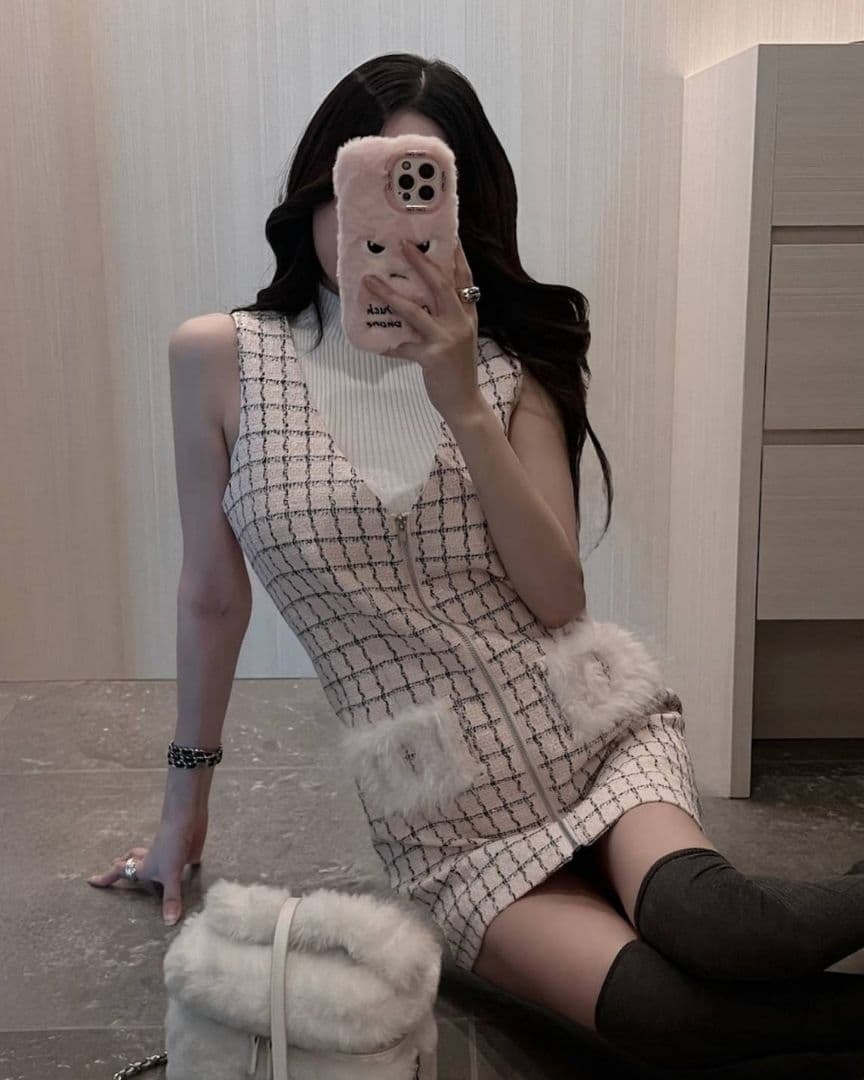 ダーリッチ フロントファスナーツイードミニワンピース フリー ワンピ FREE