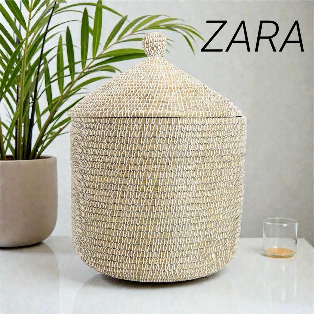 ☘️送料込⭐️新品同様⭐️ZARA ザラ⭐️大型フタ付きラウンドバスケット⭐️北欧