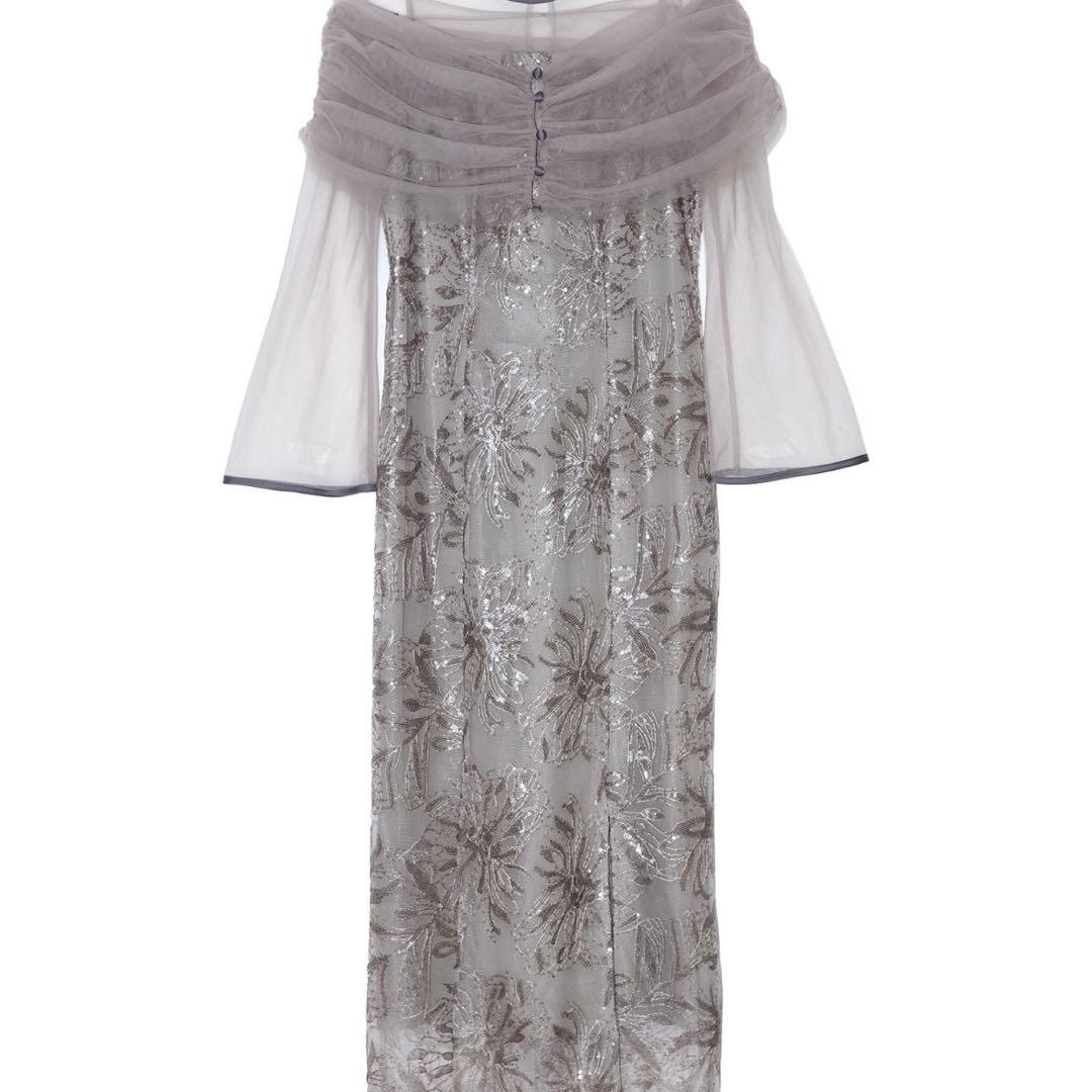 【LEJA】チュールオフショルダー花柄Iラインドレス