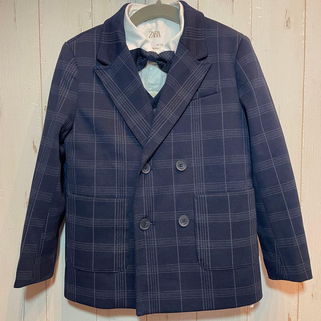 入学式 フォーマルスーツ 6点セット 120cm ZARA ネイビー チェック柄