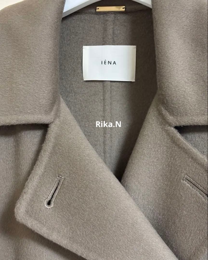 短時間着用　IENA スーパー160ダブルフェイスショートコート　ベージュA