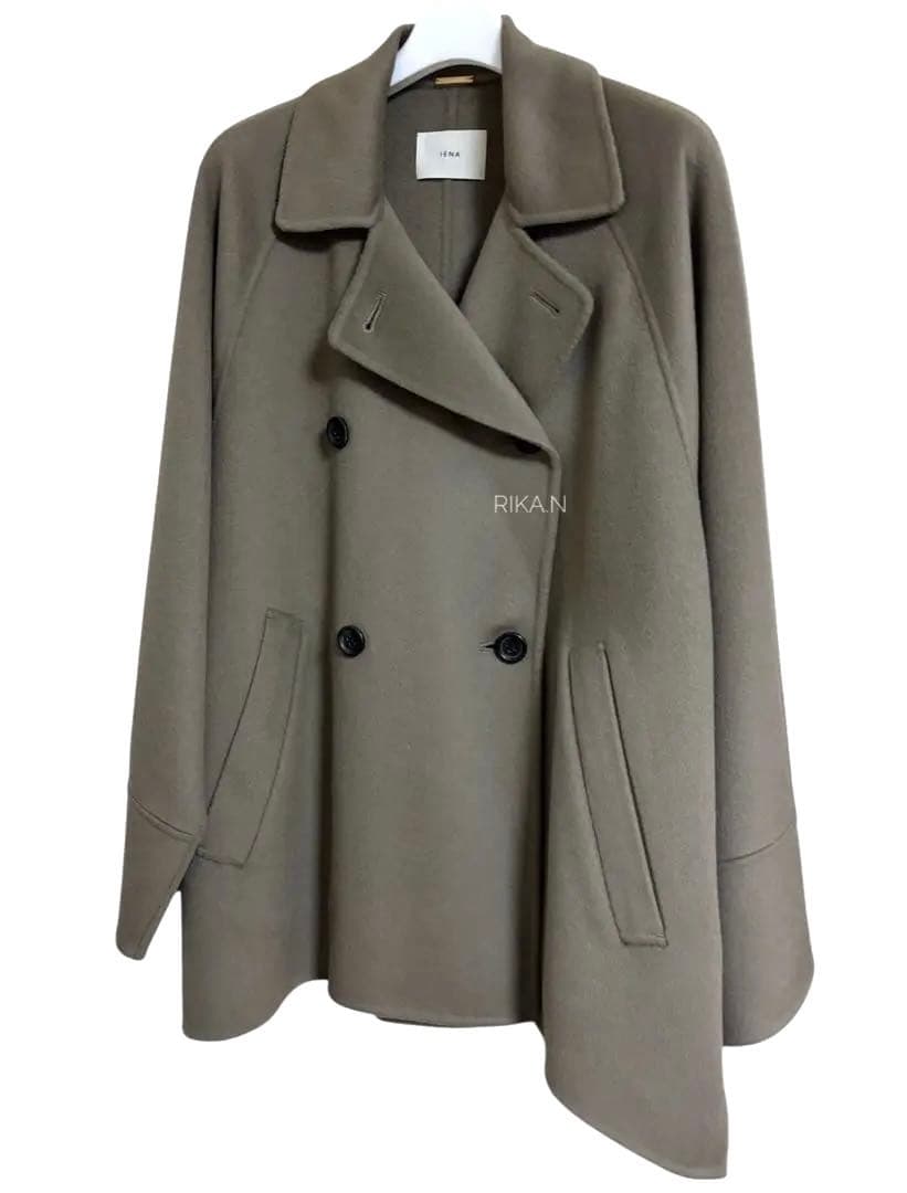 短時間着用　IENA スーパー160ダブルフェイスショートコート　ベージュA