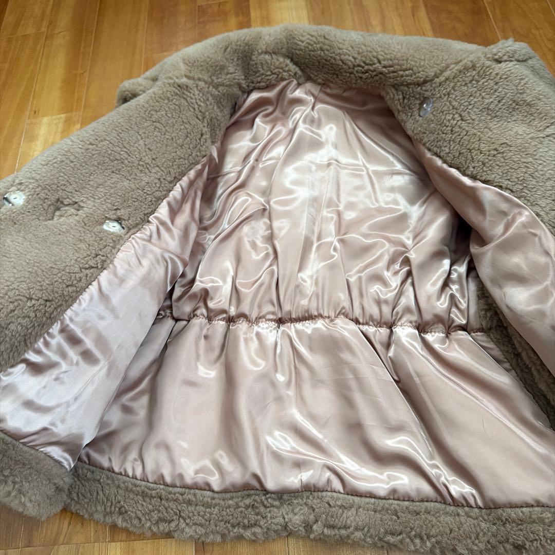 ベージュ フリース ポンチョ ベルト付き　M