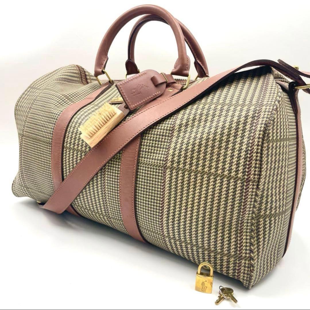 付属品完備 美品 ポロラルフローレン ボストンバッグ 2way 千鳥格子 総柄