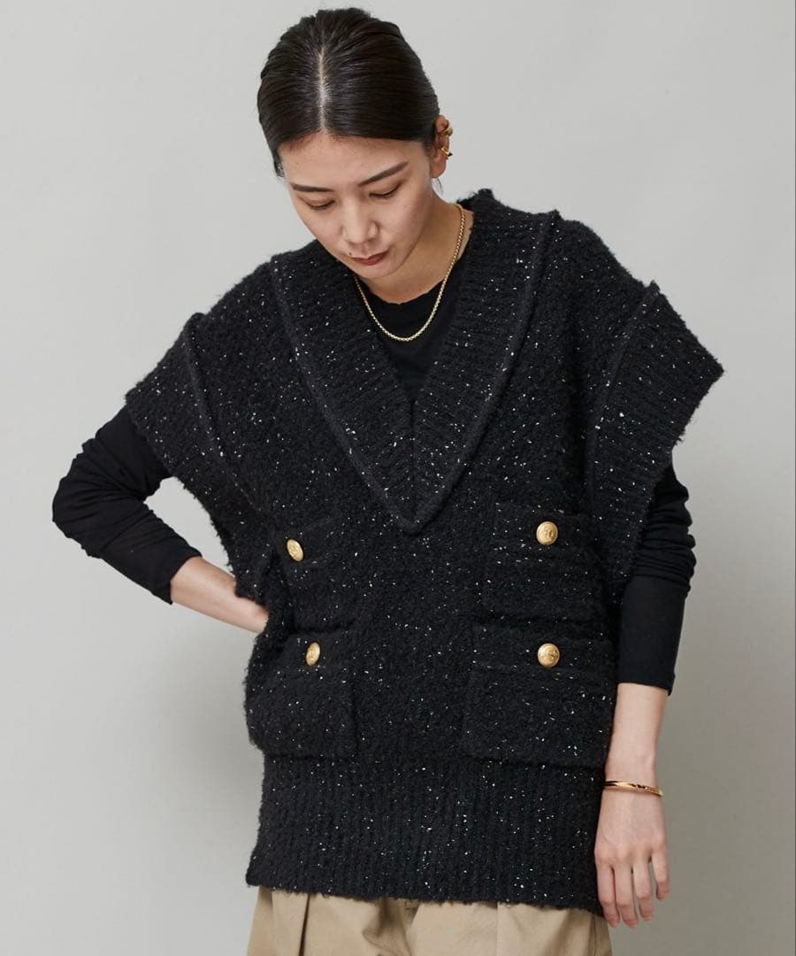 Curensology カレンソロジー ツイーディヤーン ニットベスト ブラック