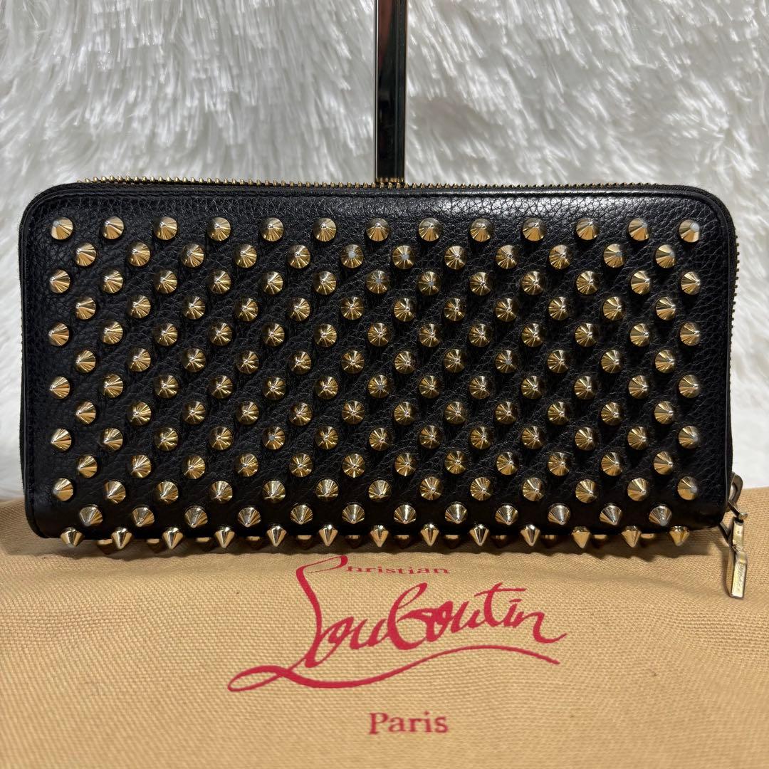 ✨美品✨ ルブタン パネトーネ スタッズ 長財布 レザー ラウンドジップ 革 黒