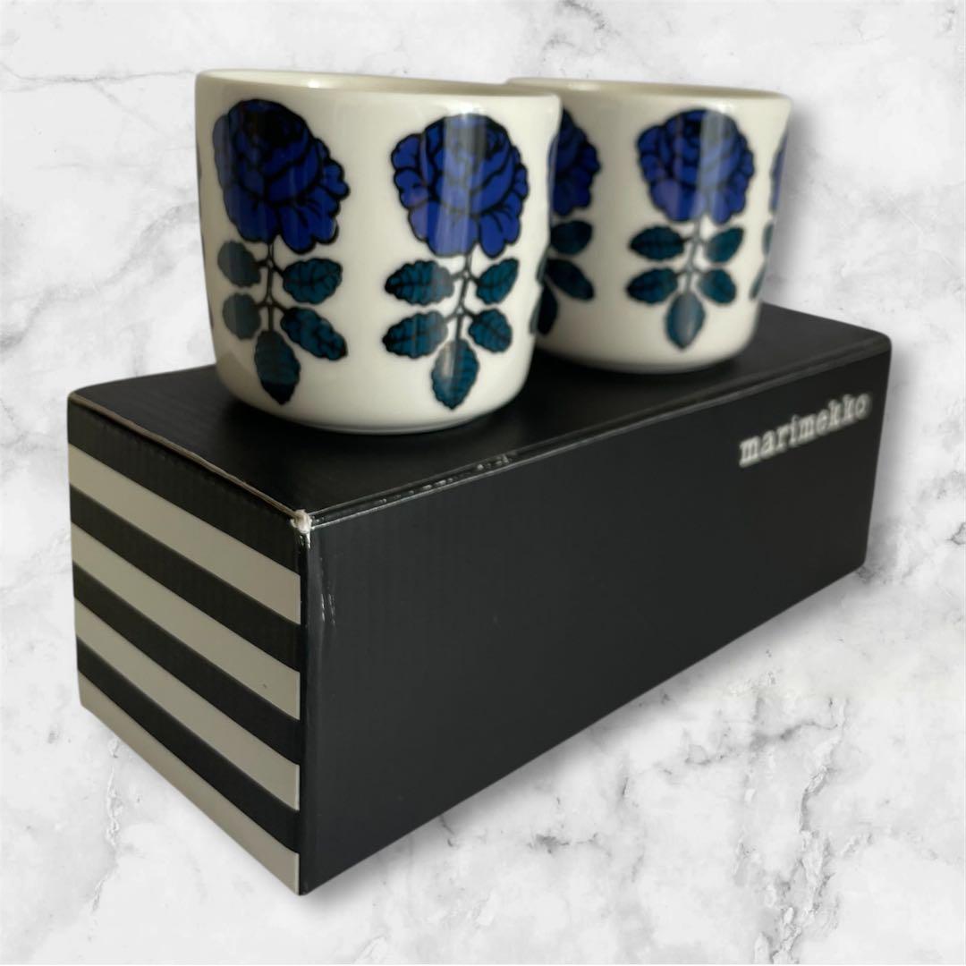 マリメッコmarimekko カフェカップ　ブルー2個セット　ヴィヒキルース　青