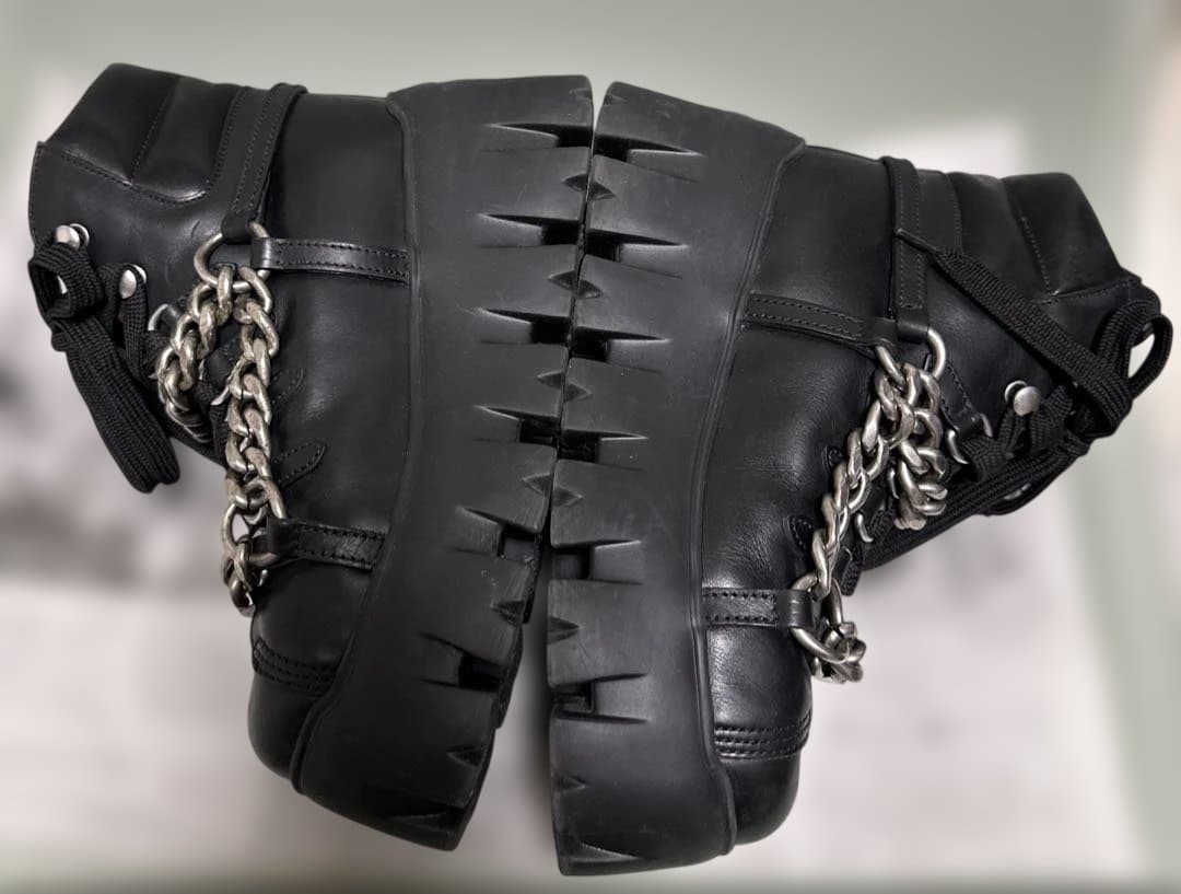 miumiuチェーン付きブーツ 34 1/2 黒 21.5 レザー 鑑定済