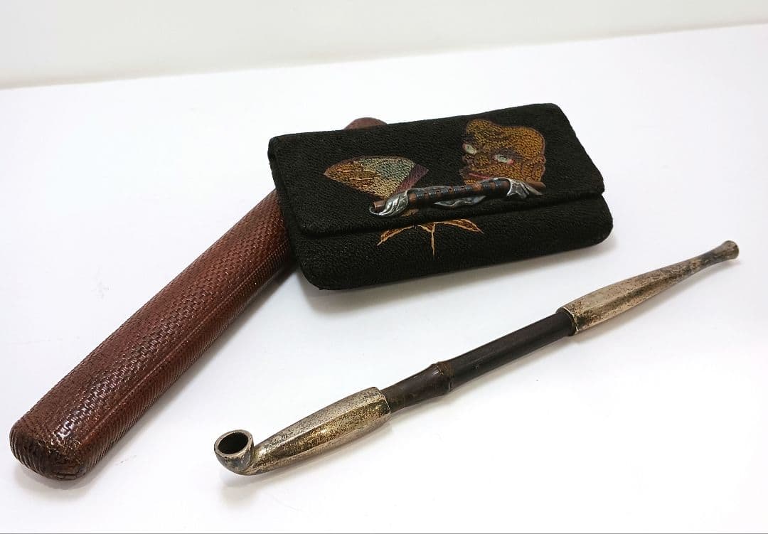 専用 Y2978-6 時代物 象嵌銀金具 煙管筒 煙草入 キセル筒