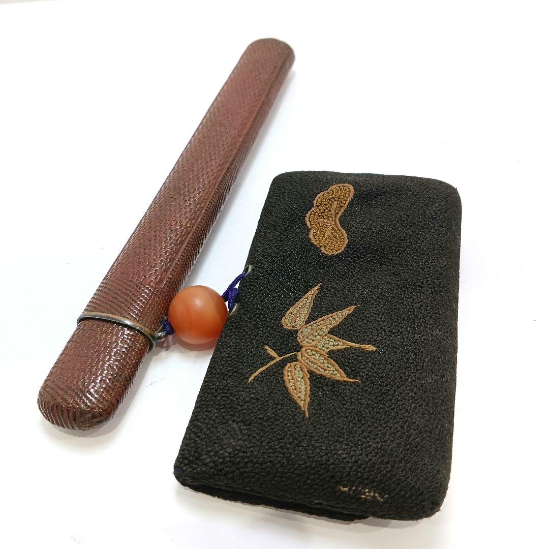 専用 Y2978-6 時代物 象嵌銀金具 煙管筒 煙草入 キセル筒