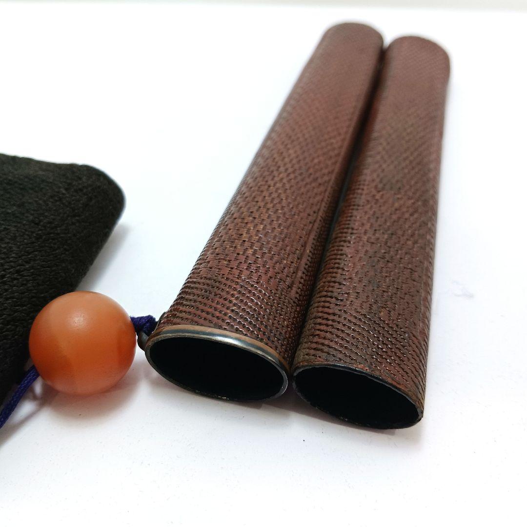 専用 Y2978-6 時代物 象嵌銀金具 煙管筒 煙草入 キセル筒