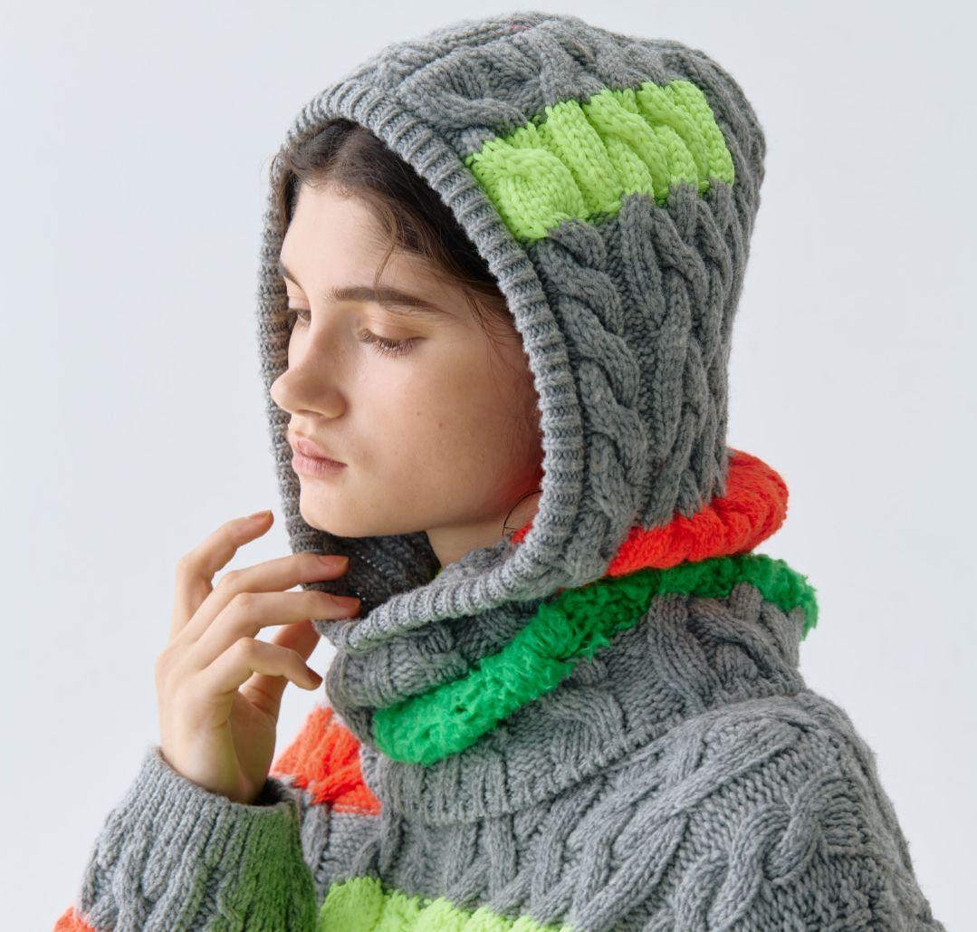 bshop amenda アメンダ　フード付き　ケーブルニット　マフラー