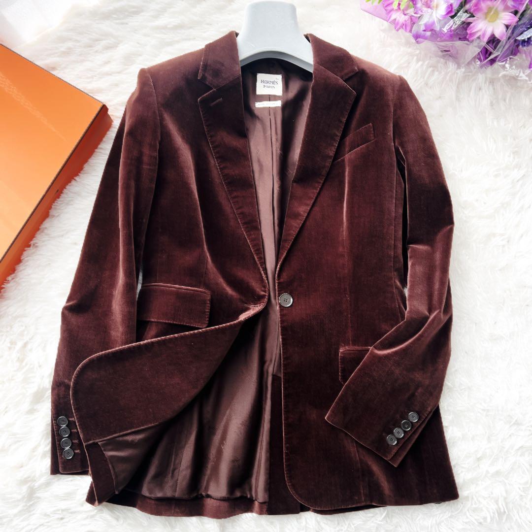 美品　HERMES エルメス　ベロア　上質の極み ジャケット　レザー　冬の光沢