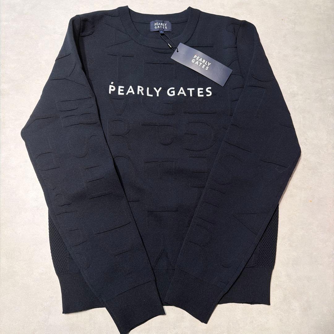 パーリーゲイツ　クルーネック 総柄ロゴニット　ネイビー サイズ1