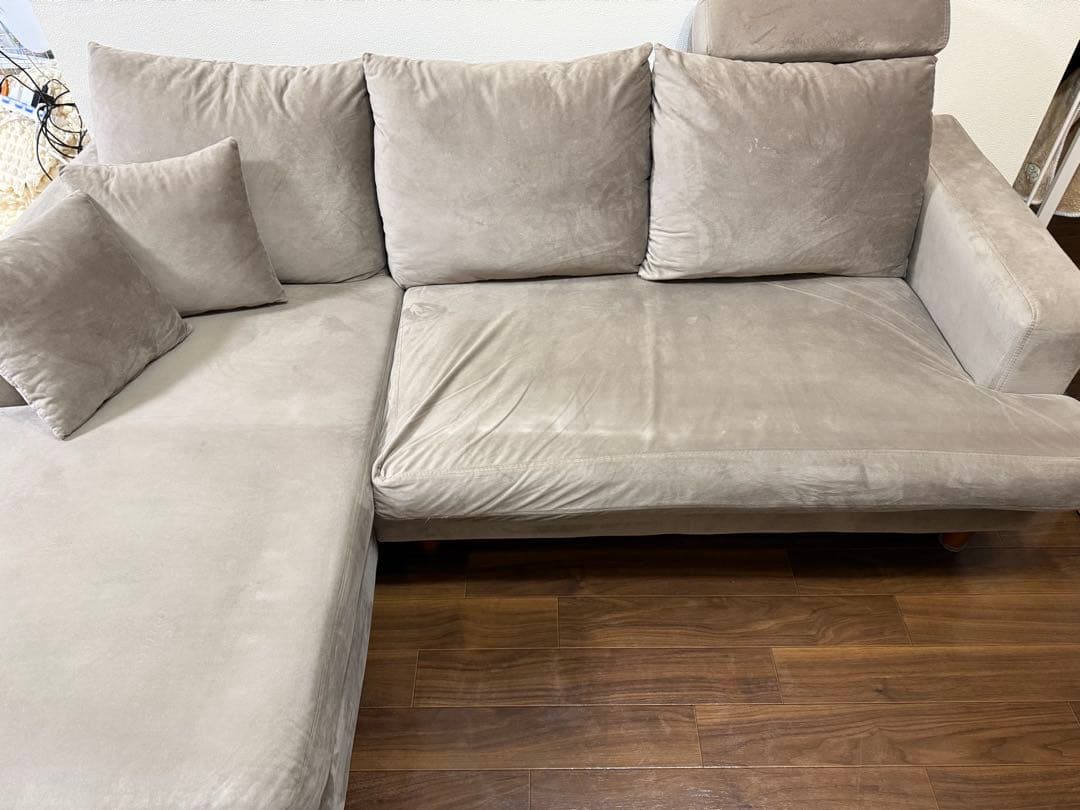 LOWYA グレー L字型ファブリックソファ