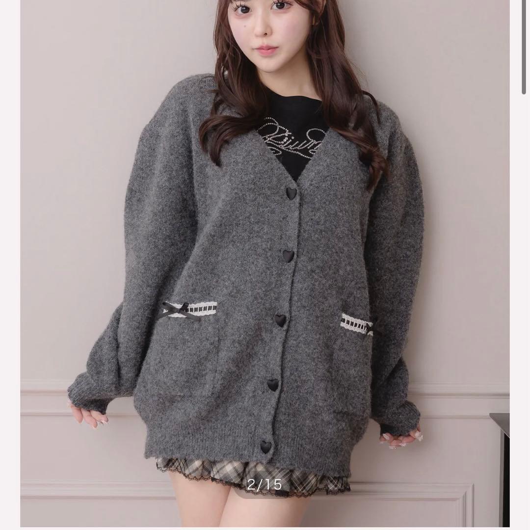 pium ハートボタンオーバーサイズカーディガン