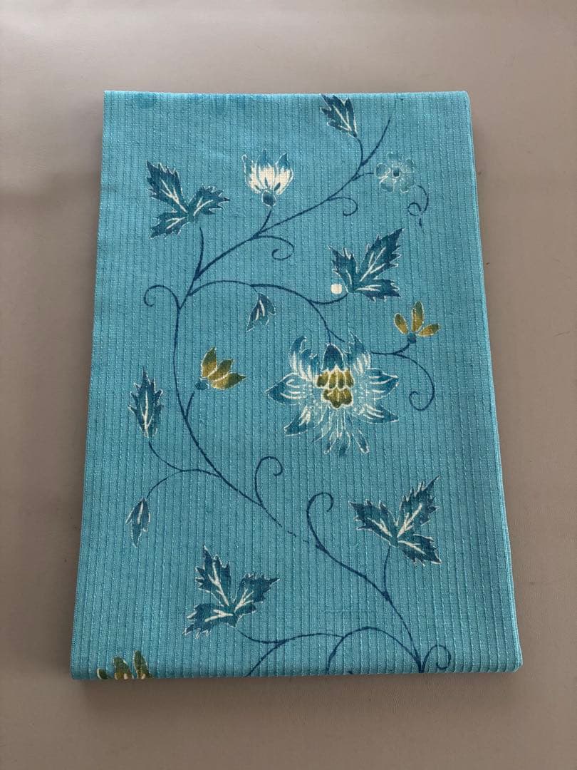 二葉苑 コバルトブルー 変わり織 紬地 正絹 九寸名古屋帯 極美品